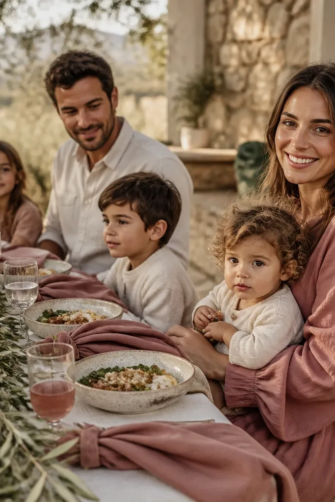 Dusty rose napkins with olive greenery garlands and oat milk colored table linens